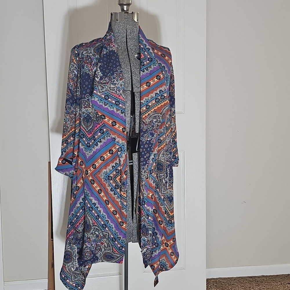 Express Sample Kimono Colorful Paisley Boho Silky Polyester Open Front Size S